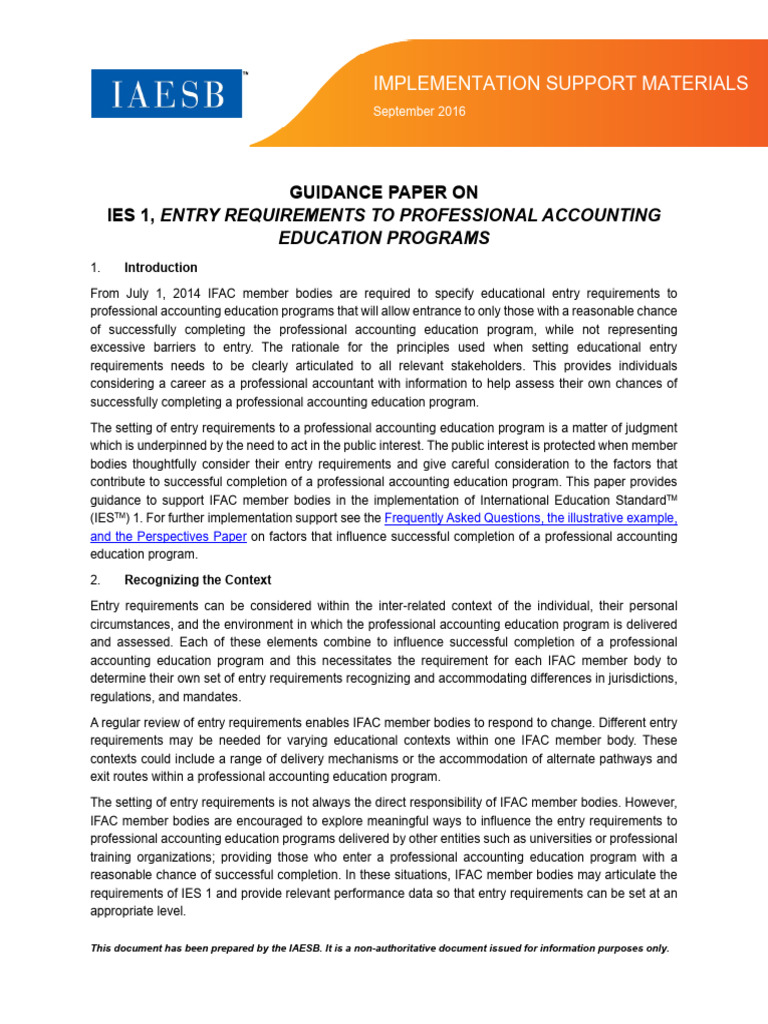 Guidance Paper IES 1 Sept 2016 | PDF | Accounting