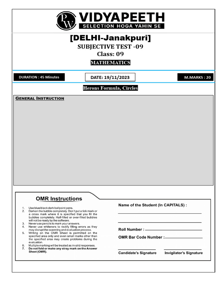 Grade 9 - Maths & SST - Subjective Test - 09 | PDF | Area | Triangle