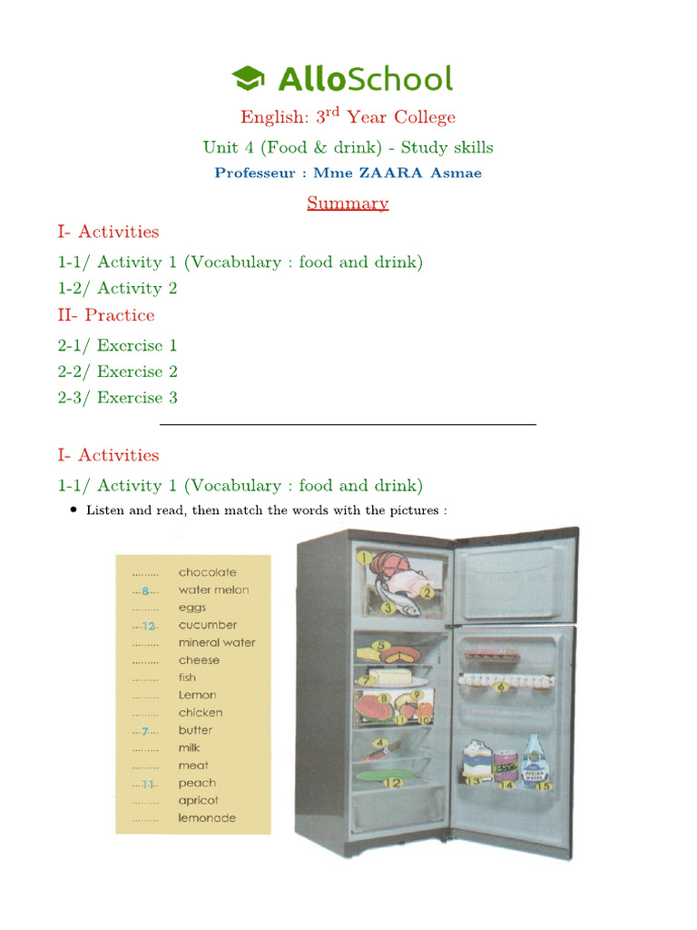 Unit 4 Food Drink Study Skills 2 Pdf