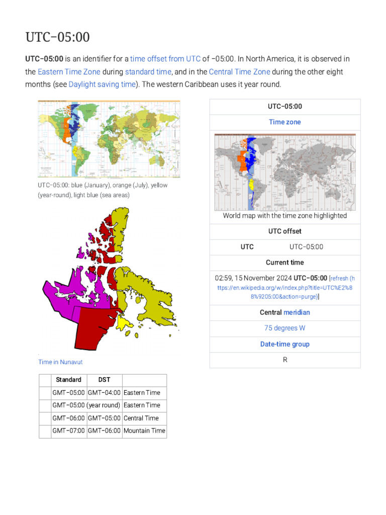UTC−05:00 Time Zone Overview | PDF | Eastern Time Zone | Geography