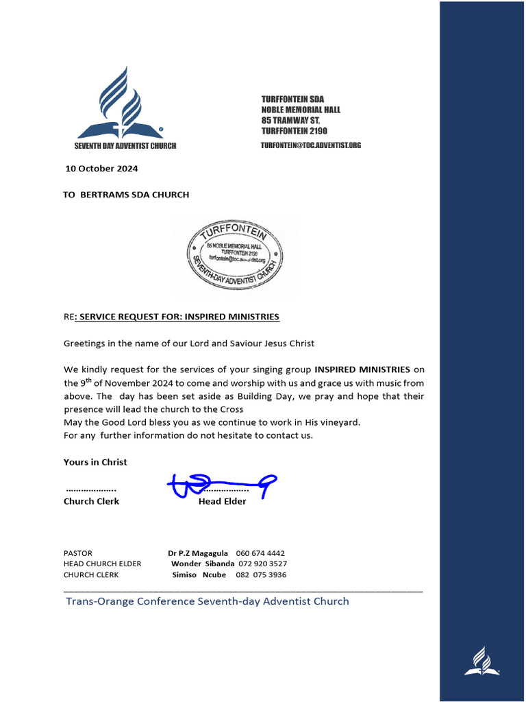Service Request for Inspired Ministries | PDF