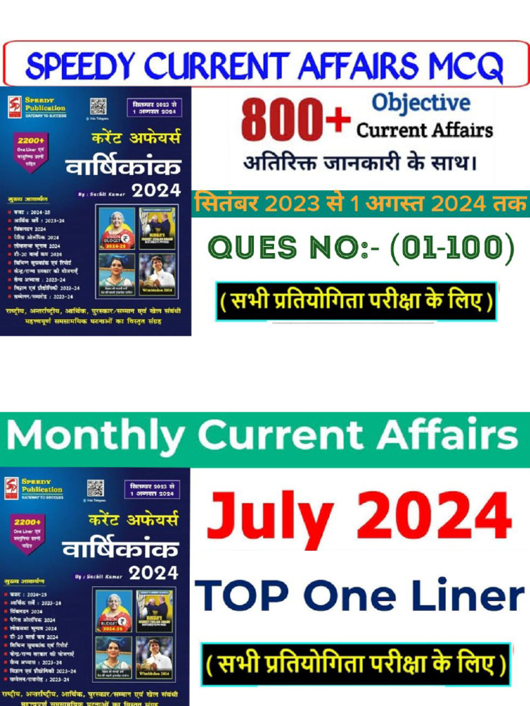 Speedy MCQ Current Affairs August 2024 Edition | PDF