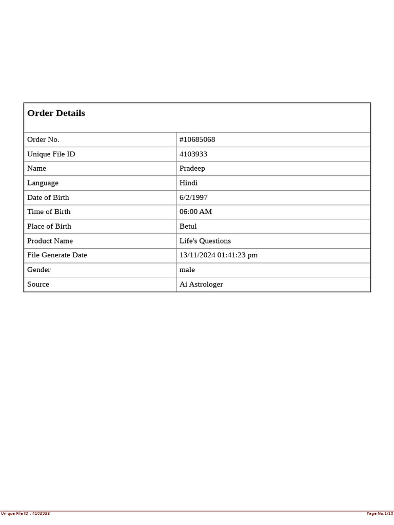 Order Details: Unique File ID: 4103933 Page No.1/10 | PDF