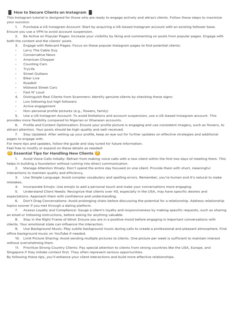 Secure Clients on Instagram Guide | PDF | Conversation | Communication
