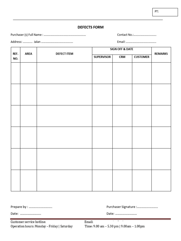 Defect Form LCL1B 2024 | PDF