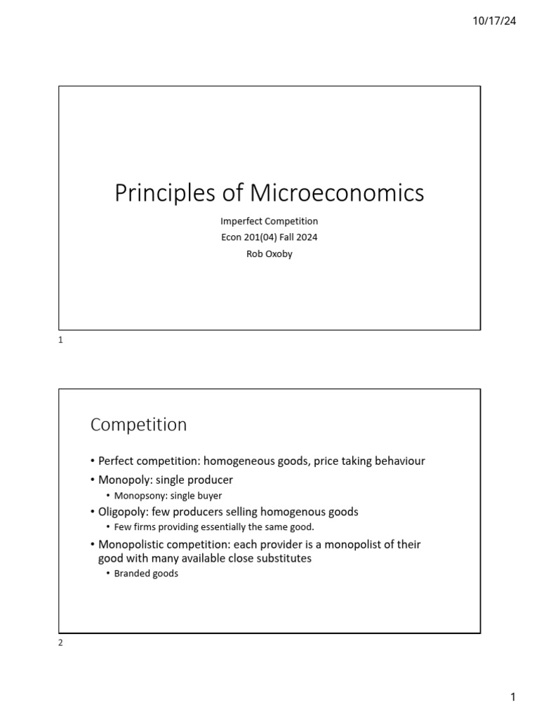 Imperfect Comp D2L-2 | PDF | Oligopoly | Monopoly