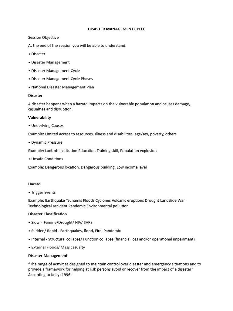 1 Disaster Cycle Pdf Natural Disasters Emergency Management