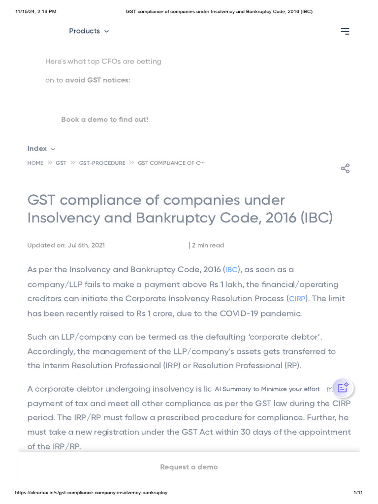 GST Compliance of Companies Under Insolvency and Bankruptcy Code, 2016 ...