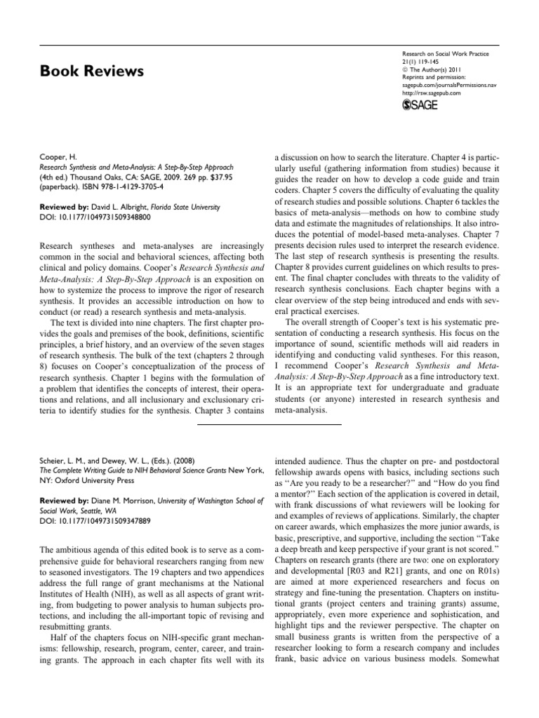 Albright 2011 ResearchSynthesisandMeta-Analysis | PDF | Meta Analysis ...
