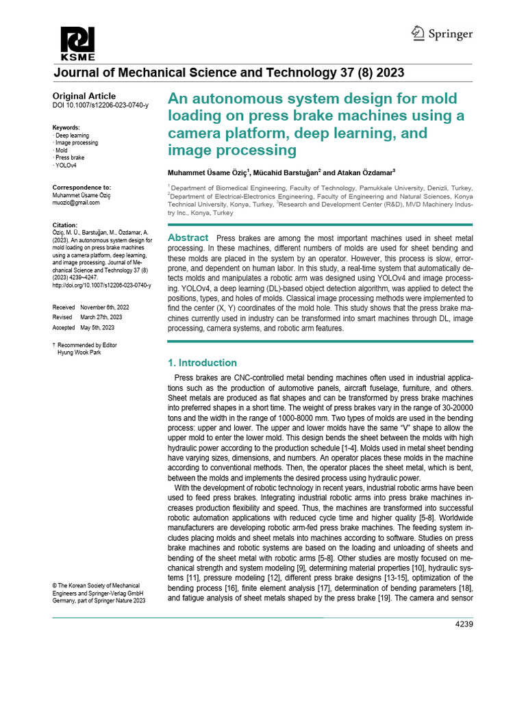 An Autonomous System Design For Mold Loading On Press Brake Machines ...