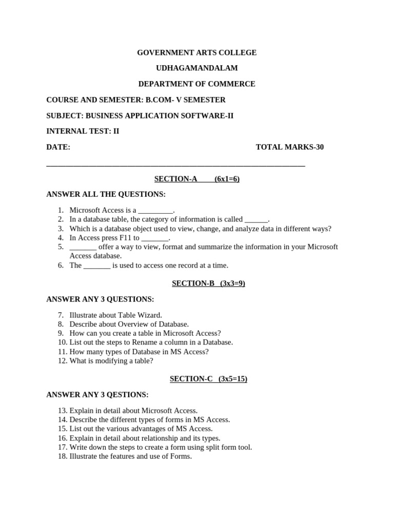 Business Application Software II Test | PDF