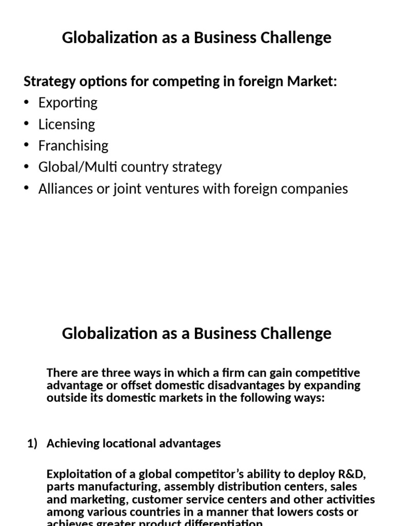 Globalization Pursuing Competitive Advantages in International Market ...