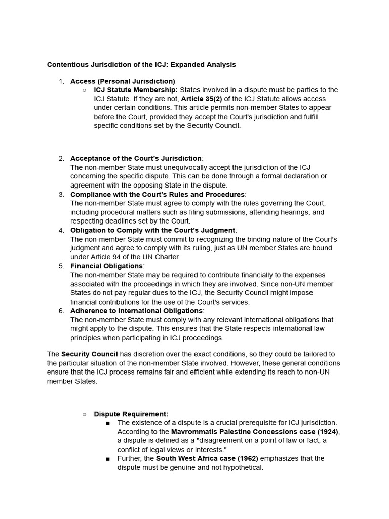 ICJ Jurisdiction: Non-Member State Access | PDF | Territorial Waters ...