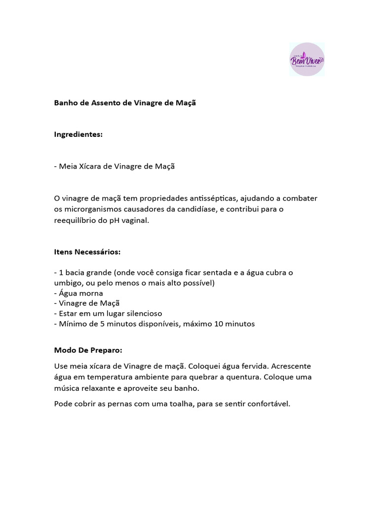 Banho de Assento com Vinagre de Maçã | PDF