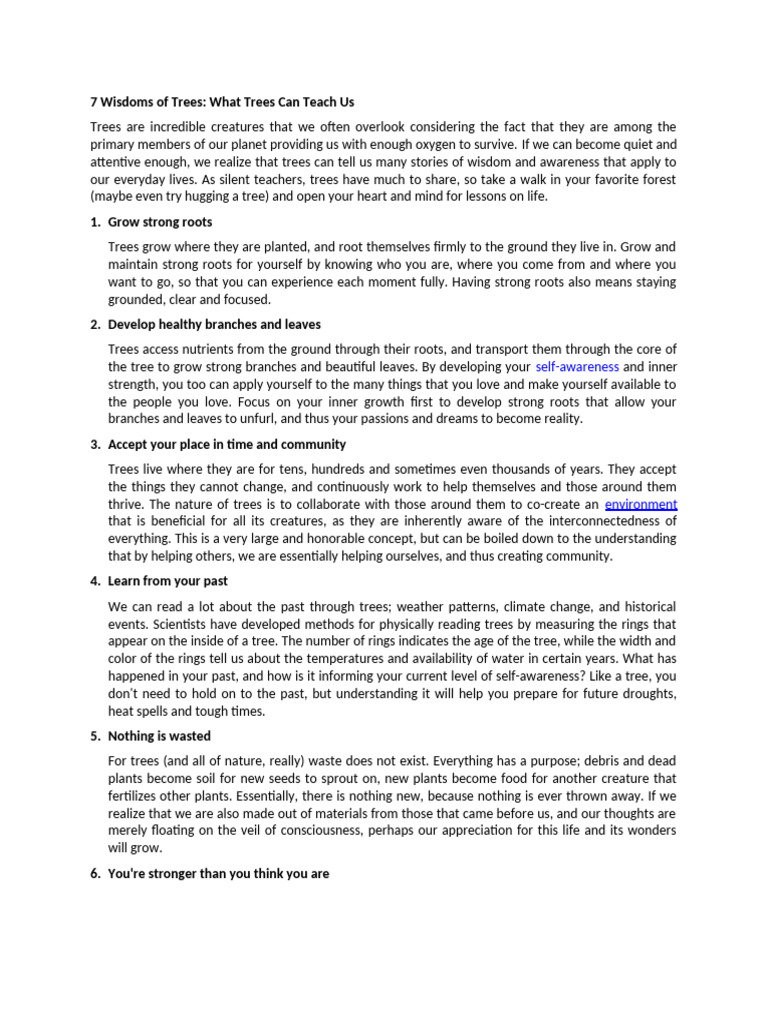 Wisdom Lessons from Trees | PDF | Trees | Root