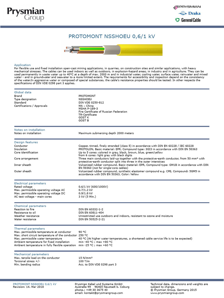 Protomont NSSHOEU Cable Specifications | PDF | Water | Electricity