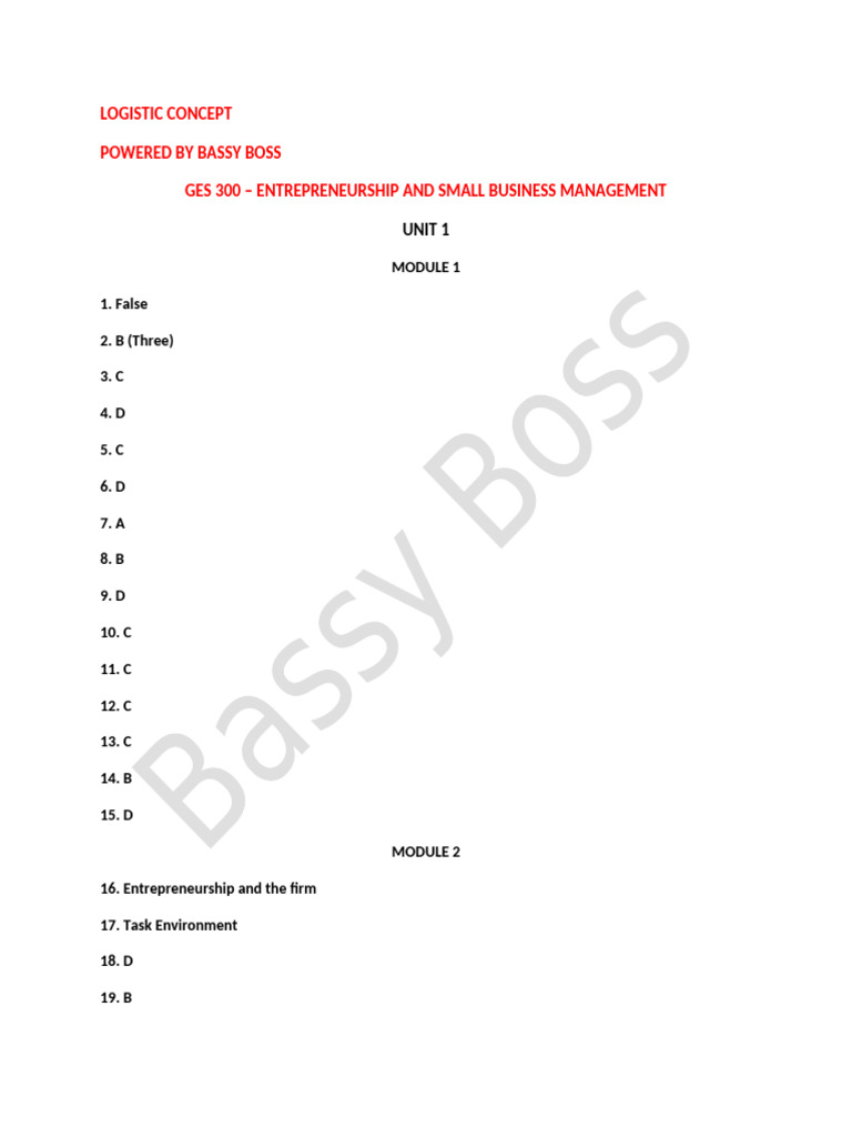 GES 300 Workbook Answers Overview | PDF | Entrepreneurship | Financial ...