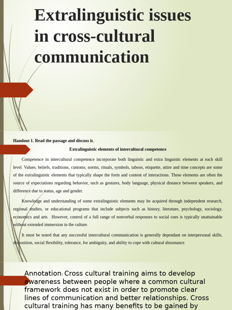 Extralinguistic Factors in Communication | PDF | Communication | Cross ...