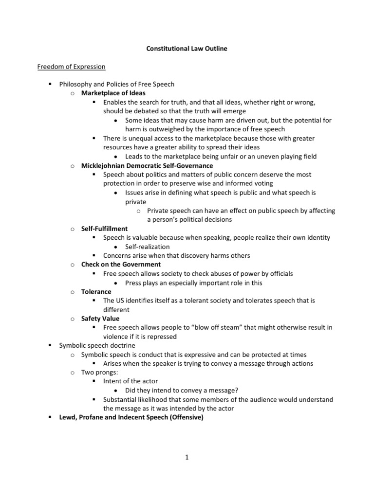 Constitutional Law Outline Obscenity First Amendment To The United States Constitution
