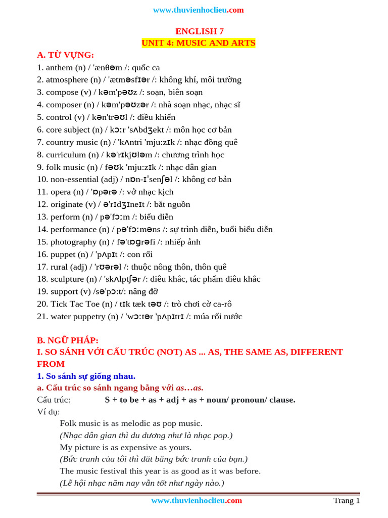 BTTHCS TA7 Unit 4 | PDF