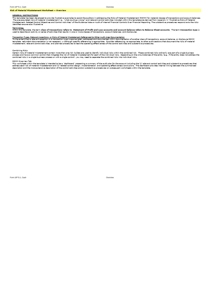 Cash Risk of Material Misstatement Overview | PDF | Audit | Internal ...