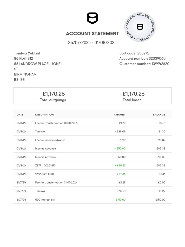 Statement | PDF | Personal Finance | Service Industries