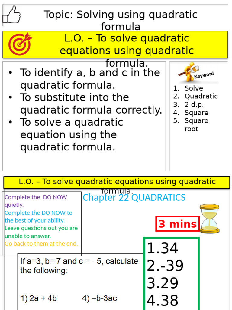 Solving Quadratics by Quadratic Formula | PDF | Quadratic Equation ...