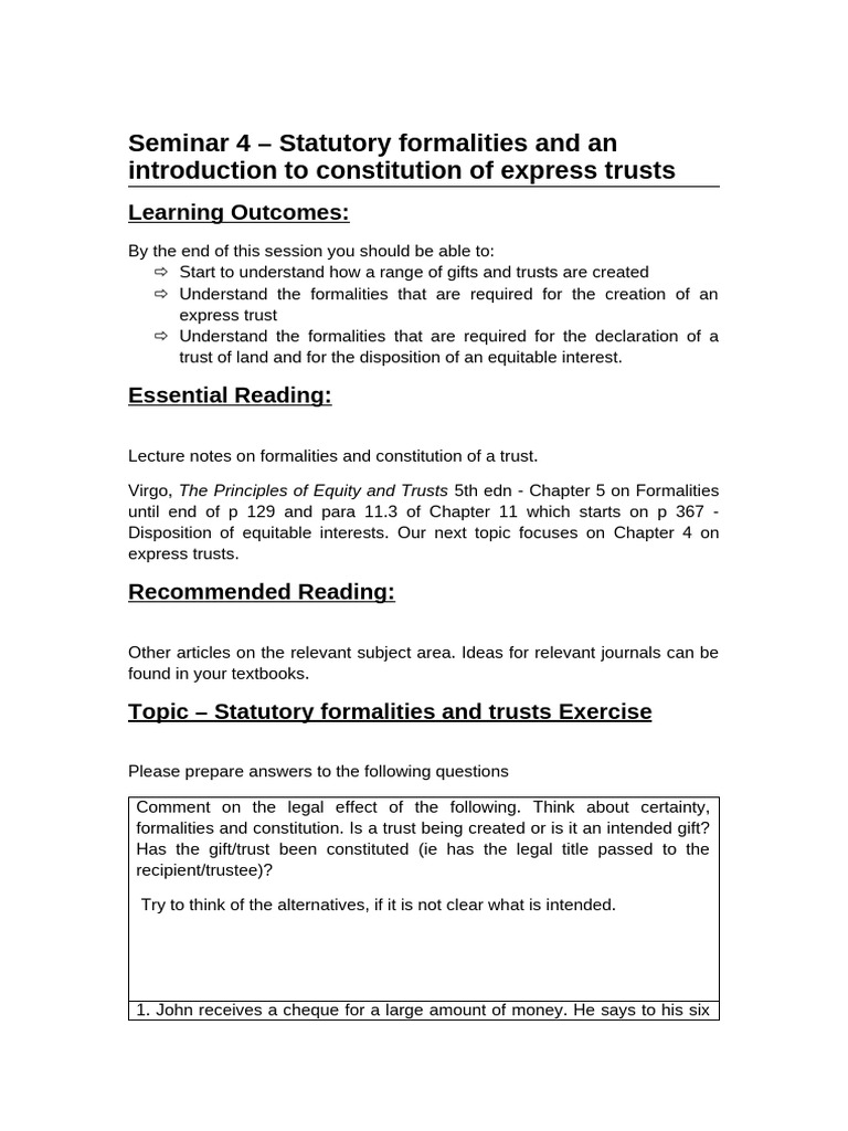Statutory Formalities in Trust Creation | PDF | Civil Law (Common Law ...