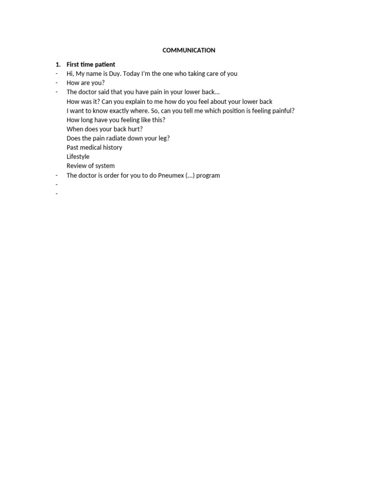 Patient Communication For Back Pain Assessment Pdf