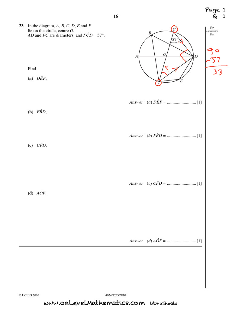 Circle Properties1 Solved, 34 Worksheets, GCE O-Level Syllabus Code ...