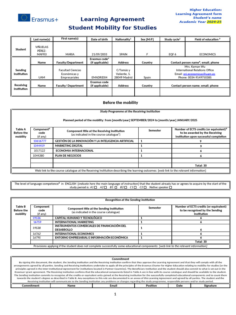 Learning agreement erasmus estudios 2024 25 mvpm cambio 2 pdf