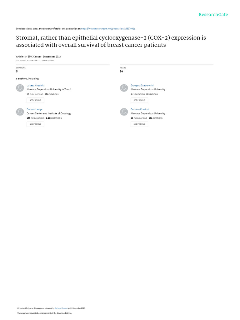 COX-2 Expression and Breast Cancer Survival | PDF ...