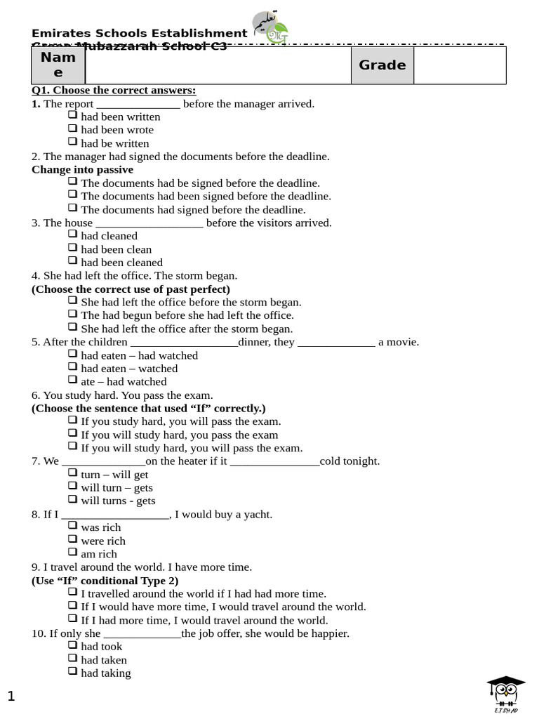 12G - Grammar Revision For The Final - Term 1 | PDF | Language Arts ...