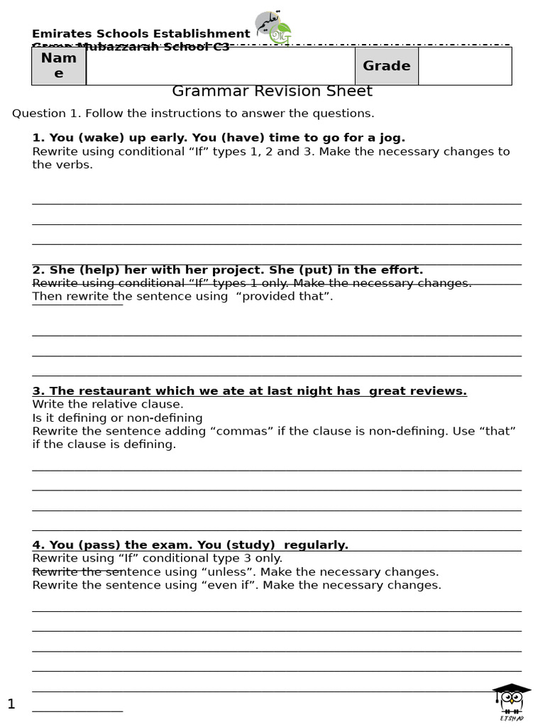 Grammar Revision for Conditional Sentences | PDF | Sentence ...