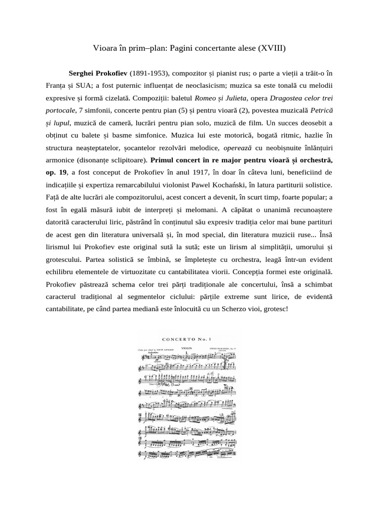 Vioara În Prim-Plan. Pagini Concertante Alese (XVIII) | PDF