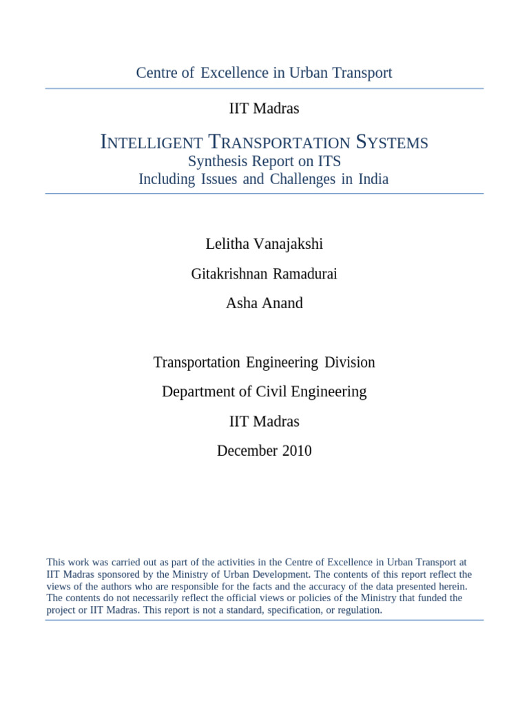 Intelligent Transportation Systems in India | PDF | Traffic | Transport