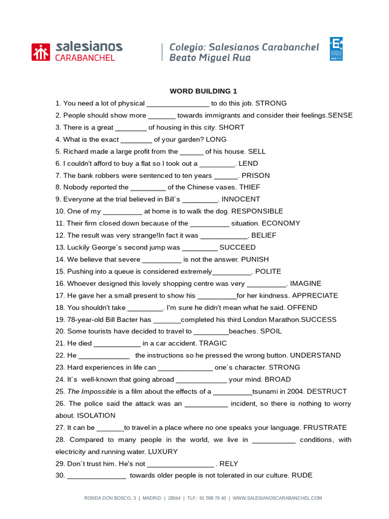 Vocabulary Building Exercises | PDF | Science & Mathematics