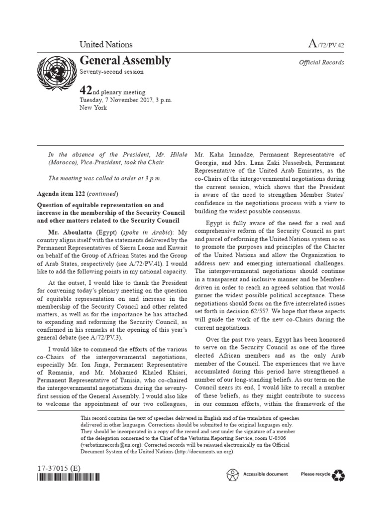 General Assembly 42: United Nations | PDF | United Nations Security ...