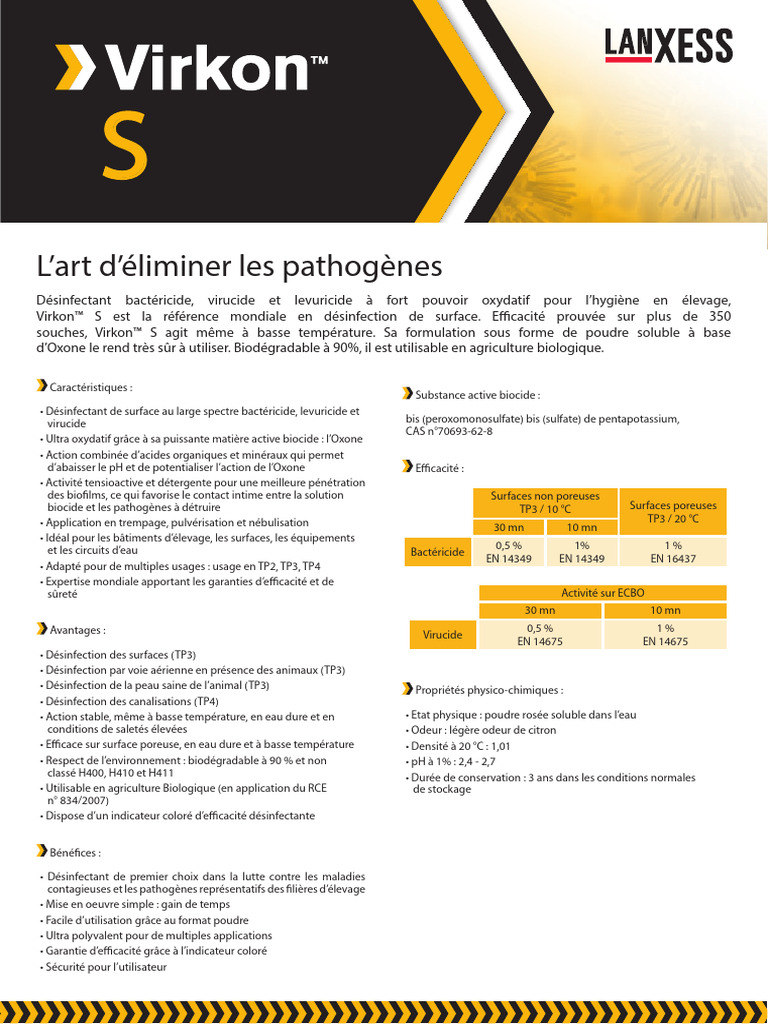 Désinfectant Virkon™ S : Efficacité et Utilisation | PDF | Eau