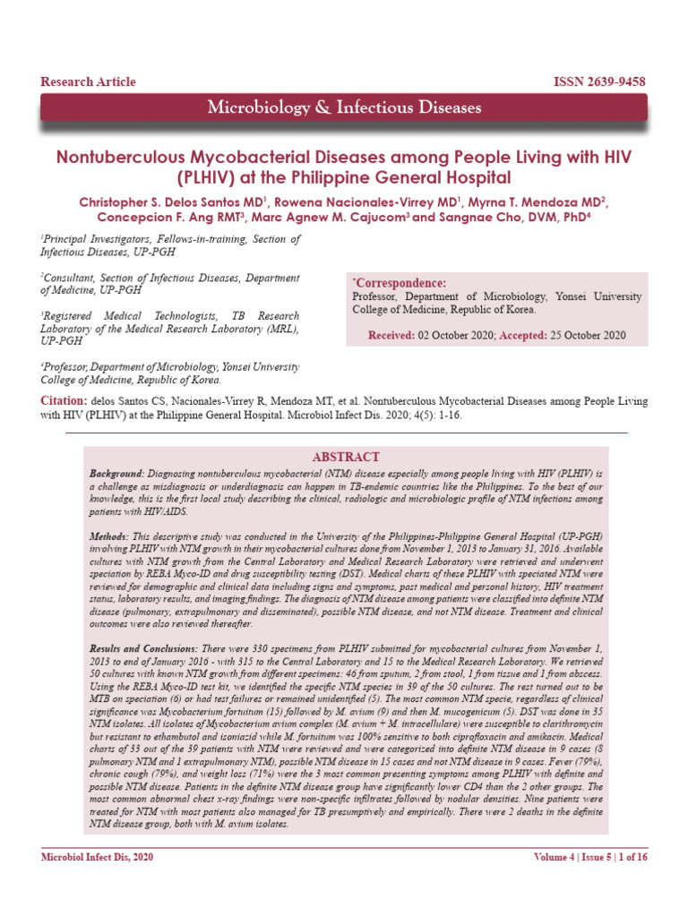 Nontuberculous Mycobacterial Diseases Among People Living With Hiv ...