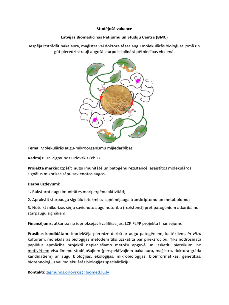 Studējošā Vakance Latvijas Biomedicīnas Pētījumu Un Studiju Centrā (BMC ...