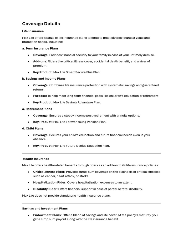 Coverage Details | PDF | Life Insurance | Pension