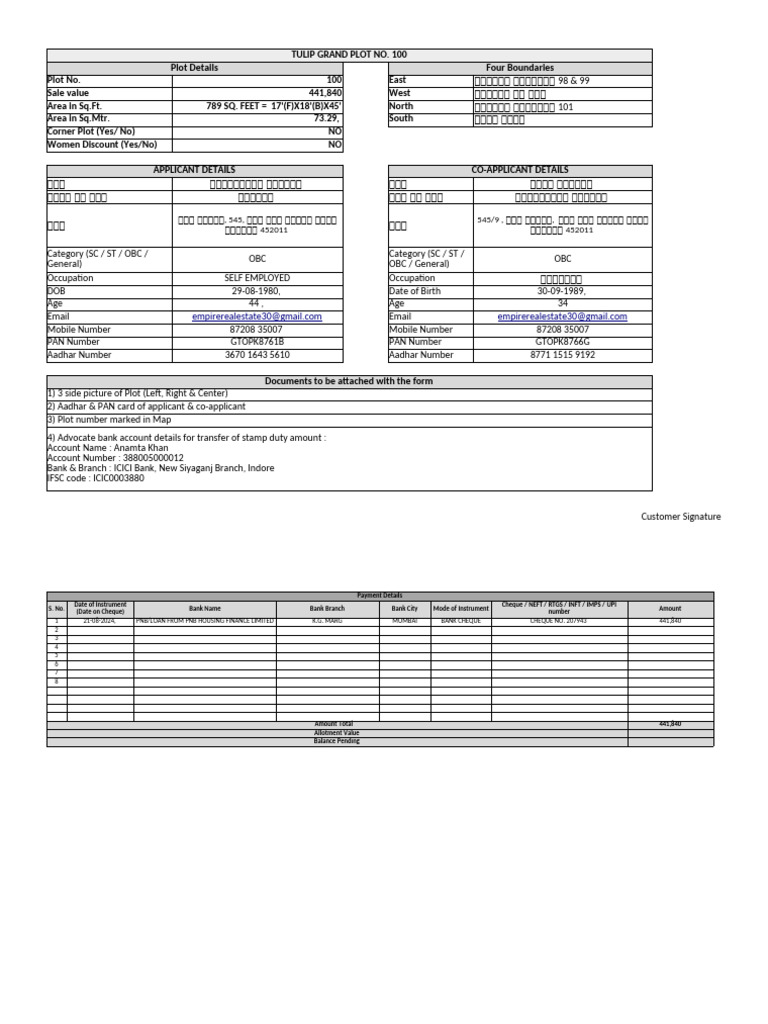 Customer Signature for Plot No. 100 | PDF | Banks | Cheque