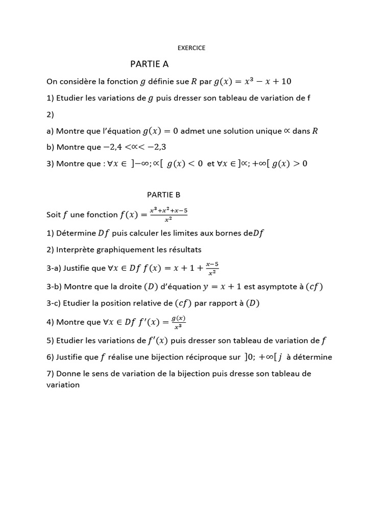 Étude des fonctions g et f : variations et asymptotes | PDF | Sciences ...