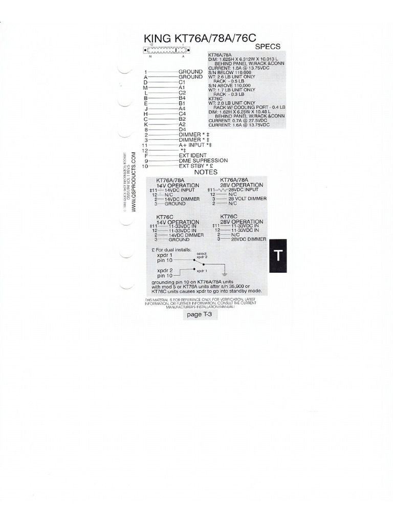 Kt76a Pin Out | PDF