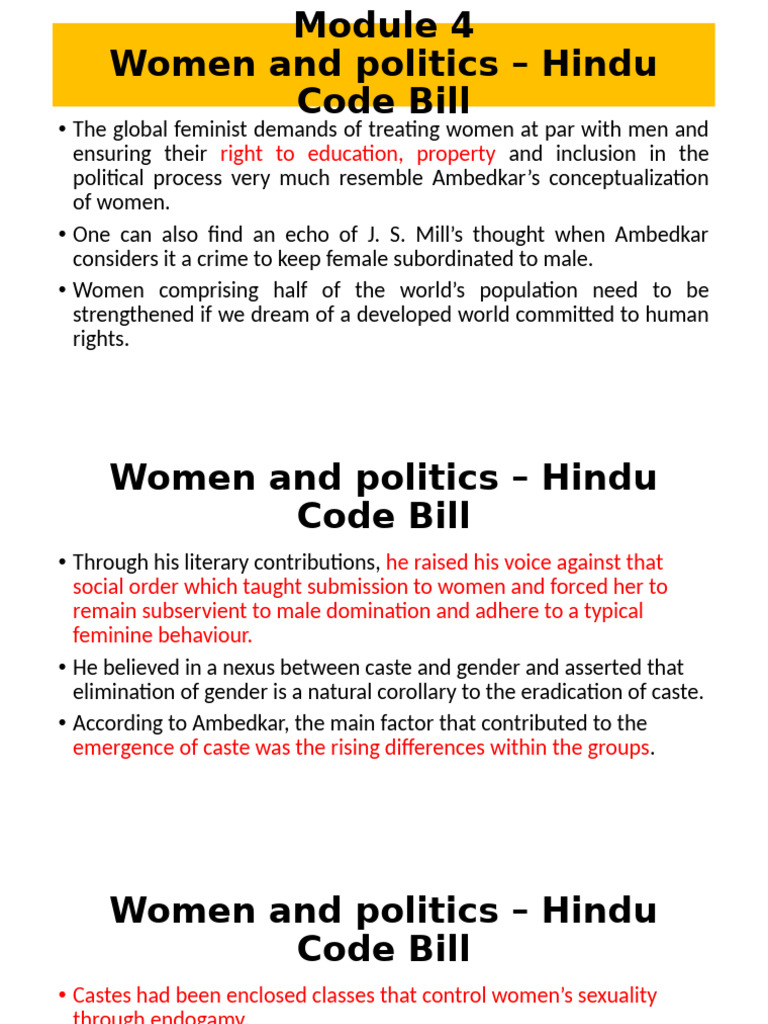 Ambedkar's Hindu Code Bill Impact on Women | PDF | Marriage | Women's ...