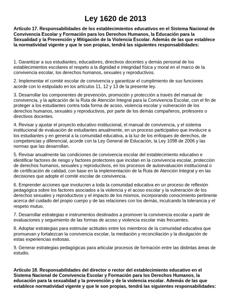 Ley 1620 de 2013 | PDF | Plan de estudios | Derechos humanos