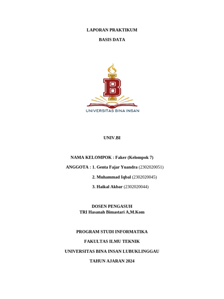 Laporan Praktikum Basis Data 2024 | PDF | Komputer