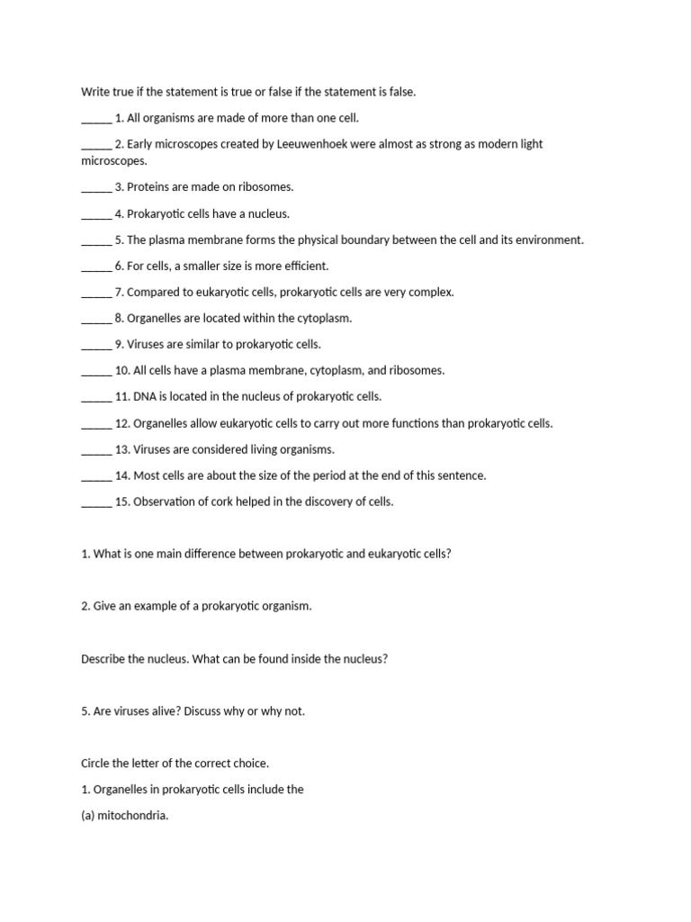 Cell Biology: True/False and Q&A | PDF | Cell (Biology) | Prokaryote