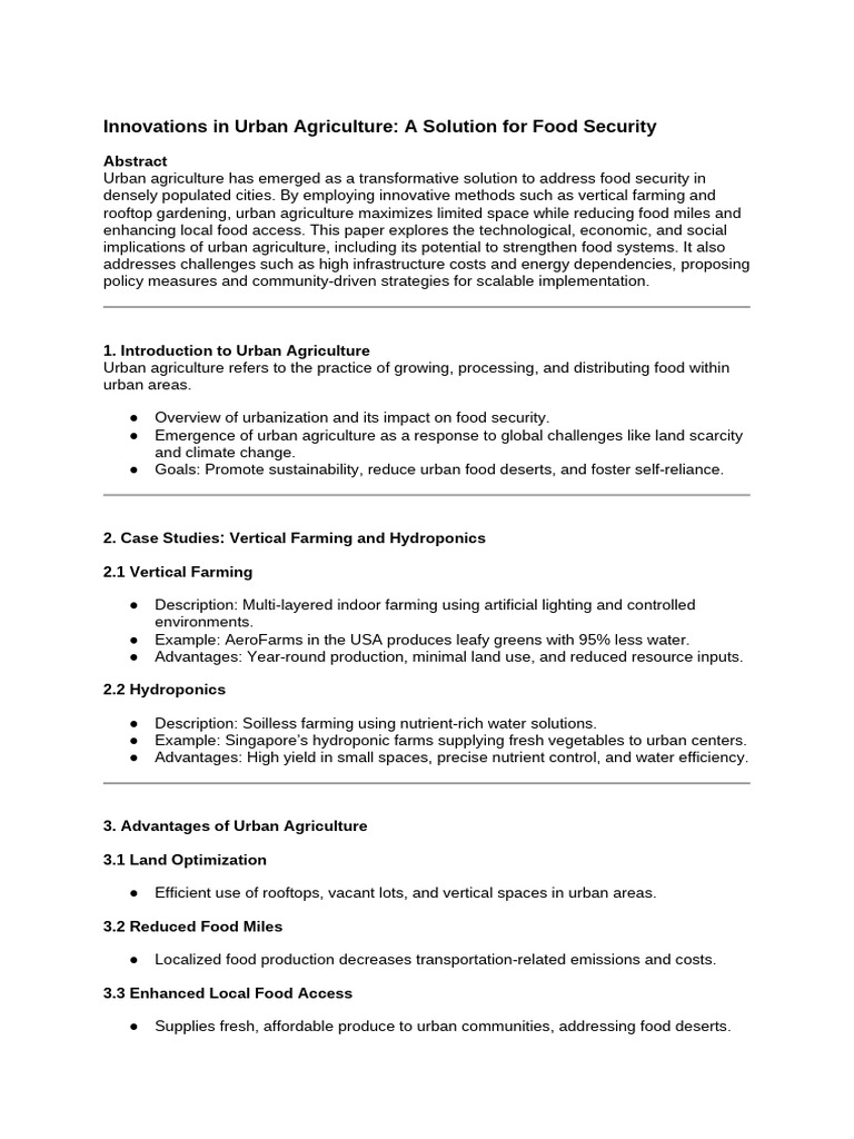 Urban Agriculture: Solutions for Food Security | PDF | Urban ...